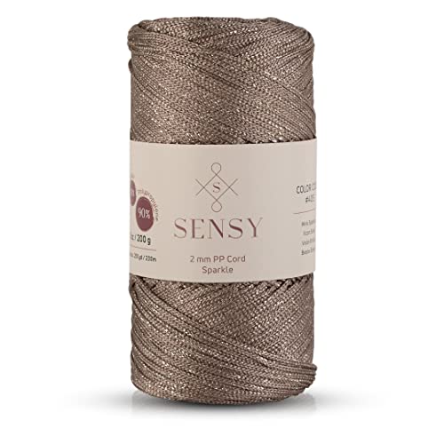 Sensy Premium 2 mm 230 Meter Glitzer Polyester-Seil, 90% Polypropylen, 10% Polyesterschnur, Makramee-Kordel 2 mm Häkeltasche Kordel Makramee Seil Häkelgarn Geschenk für Strickwaren (Nerz-Glitzer) von S SENSY