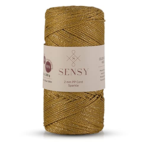 Sensy Premium 2 mm 230 Meter Glitzer Polyester-Seil, 90% Polypropylen, 10% Polyesterschnur, Makramee-Kordel 2 mm Häkeltasche Kordel Makramee Seil Häkelgarn Geschenk für Strickwaren (Senf-Glitzer) von S SENSY