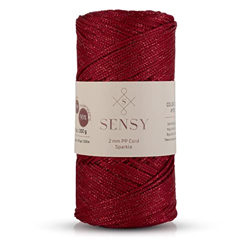 Sensy Premium 2 mm 230 Meter Glitzer Polyester-Seil, 90% Polypropylen, 10% Polyesterschnur, Makramee-Kordel 2 mm Häkeltasche Kordel Makramee Seil Häkelgarn Geschenk für Strickwaren von S SENSY