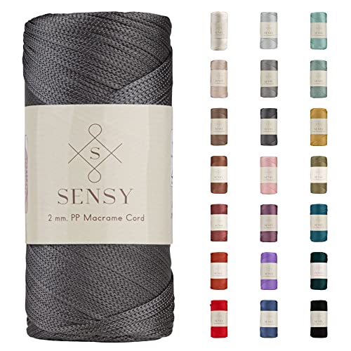 Sensy Premium 2 mm 230 Meter Polyester-Seil, 100% Polypropylen-Kordel Makramee-Kordel 2 mm Häkeltasche Kordel Makramee Seil Häkelgarn Geschenk für Strickwaren (Anthrazit) von S SENSY