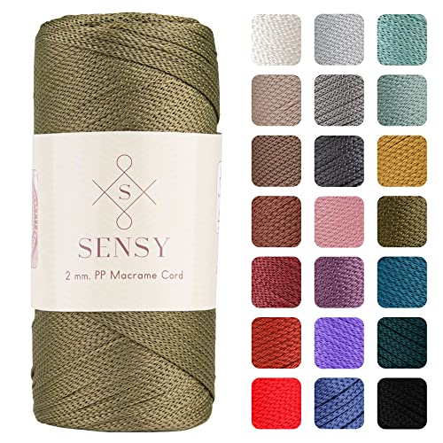 Sensy Premium 2 mm 230 Meter Polyester-Seil, 100% Polypropylen-Kordel Makramee-Kordel 2 mm Häkeltasche Kordel Makramee Seil Häkelgarn Geschenk für Strickwaren (Avocado) von S SENSY