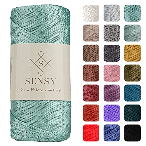 Sensy Premium 2 mm 230 Meter Polyester-Seil, 100% Polypropylen-Kordel Makramee-Kordel 2 mm Häkeltasche Kordel Makramee Seil Häkelgarn Geschenk für Strickwaren (Mint) von S SENSY