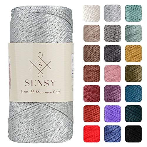 Sensy Premium 2 mm 230 Meter Polyester-Seil, 100% Polypropylen-Kordel Makramee-Kordel 2 mm Häkeltasche Kordel Makramee Seil Häkelgarn Geschenk für Strickwaren (Silver) von S SENSY