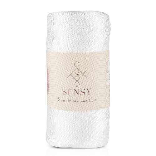 Sensy Premium 2 mm 230 Meter Polyester-Seil, 100% Polypropylen-Kordel Makramee-Kordel 2 mm Häkeltasche Kordel Makramee Seil Häkelgarn Geschenk für Strickwaren (Weiss) von S SENSY