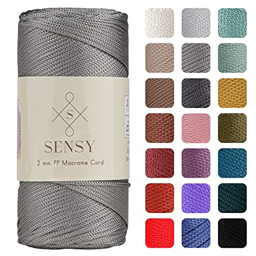 Sensy Premium 2 mm 230 Meter Polyester-Seil, 100% Polypropylen-Kordel Makramee-Kordel 2 mm Häkeltasche Kordel Makramee Seil Häkelgarn Geschenk für Strickwaren (grau) von S SENSY