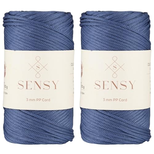 Sensy Premium 3 mm 120 Meter Polyester-Seil, 100% Polypropylen-Kordel, Makramee-Kordel, 3 mm Häkeltaschen-Kordel, Makramee-Seil, Häkelgarn, Geschenk für Stricker (Denim) von S SENSY