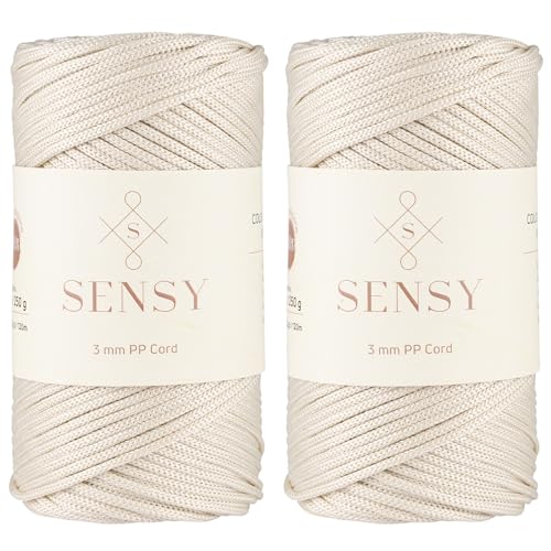 Sensy Premium 3 mm 120 Meter Polyester-Seil, 100% Polypropylen-Kordel, Makramee-Kordel, 3 mm Häkeltaschen-Kordel, Makramee-Seil, Häkelgarn, Geschenk für Stricker (Ecru) von S SENSY