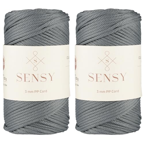 Sensy Premium 3 mm 120 Meter Polyester-Seil, 100% Polypropylen-Kordel, Makramee-Kordel, 3 mm Häkeltaschen-Kordel, Makramee-Seil, Häkelgarn, Geschenk für Stricker (Grau) von S SENSY