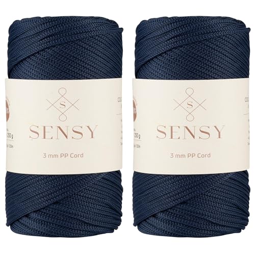 Sensy Premium 3 mm 120 Meter Polyester-Seil, 100% Polypropylen-Kordel, Makramee-Kordel, 3 mm Häkeltaschen-Kordel, Makramee-Seil, Häkelgarn, Geschenk für Stricker (Navy Blau) von S SENSY