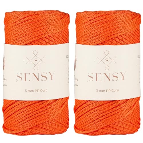 Sensy Premium 3 mm 120 Meter Polyester-Seil, 100% Polypropylen-Kordel, Makramee-Kordel, 3 mm Häkeltaschen-Kordel, Makramee-Seil, Häkelgarn, Geschenk für Stricker (Orange) von S SENSY