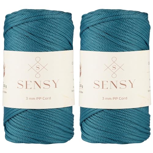 Sensy Premium 3 mm 120 Meter Polyester-Seil, 100% Polypropylen-Kordel, Makramee-Kordel, 3 mm Häkeltaschen-Kordel, Makramee-Seil, Häkelgarn, Geschenk für Stricker (Pfauen) von S SENSY