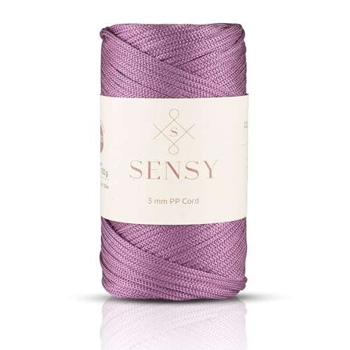 Sensy Premium 3 mm 120 Meter Polyester-Seil, 100% Polypropylen-Kordel, Makramee-Kordel, 3 mm Häkeltaschen-Kordel, Makramee-Seil, Häkelgarn, Geschenk für Stricker (Pflaume) von S SENSY