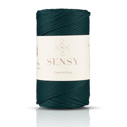 Sensy Premium 3 mm 120 Meter Polyester-Seil, 100% Polypropylen-Kordel, Makramee-Kordel, 3 mm Häkeltaschen-Kordel, Makramee-Seil, Häkelgarn, Geschenk für Stricker (Waldgrün) von S SENSY