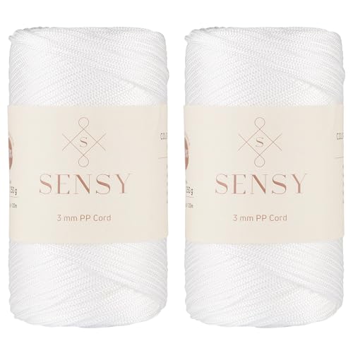 Sensy Premium 3 mm 120 Meter Polyester-Seil, 100% Polypropylen-Kordel, Makramee-Kordel, 3 mm Häkeltaschen-Kordel, Makramee-Seil, Häkelgarn, Geschenk für Stricker (Weiss) von S SENSY