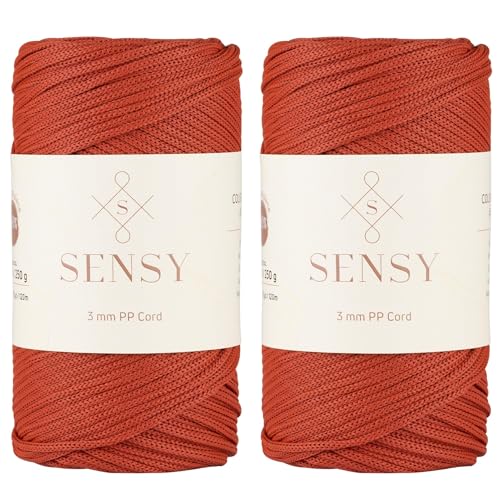 Sensy Premium 3 mm 120 Meter Polyester-Seil, 100% Polypropylen-Kordel, Makramee-Kordel, 3 mm Häkeltaschen-Kordel, Makramee-Seil, Häkelgarn, Geschenk für Stricker (Ziegel) von S SENSY