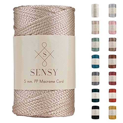 Sensy Premium 5 mm 104 Meter Polyester-Seil, 100% Polypropylen-Kordel Makramee-Kordel 5 mm Häkeltasche Kordel Makramee Seil Häkelgarn Geschenk für Strickwaren (Latte) von S SENSY