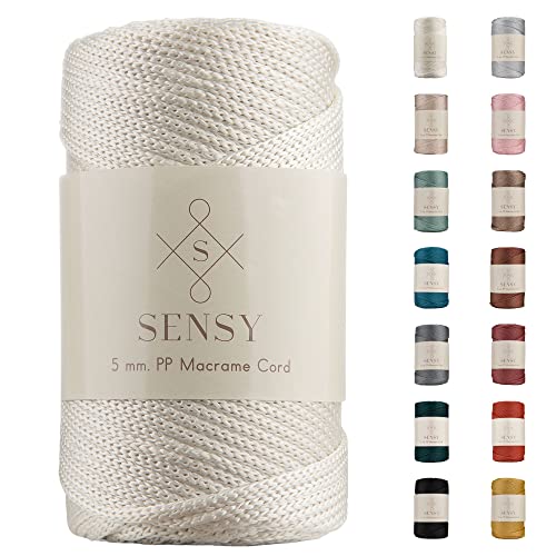 Sensy Premium 5 mm 104 Yards Polyesterseil 100% Polypropylen-Kordel Makramee-Kordel 5 mm Häkeltasche Kordel Makramee Seil Häkelgarn Geschenk für Strickwaren (Ecru) von S SENSY