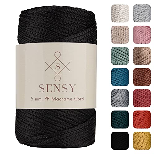 Sensy Premium 5 mm 104 Yards Polyesterseil 100% Polypropylen-Kordel Makramee-Kordel 5 mm Häkeltasche Kordel Makramee Seil Häkelgarn Geschenk für Strickwaren (Schwarz) von S SENSY