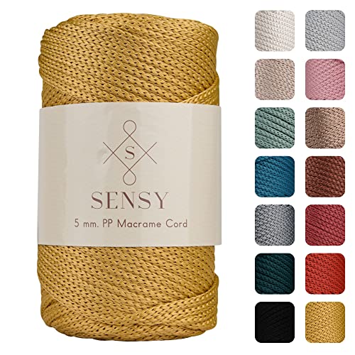 Sensy Premium 5 mm 104 Yards Polyesterseil 100% Polypropylen-Kordel Makramee-Kordel 5 mm Häkeltasche Kordel Makramee Seil Häkelgarn Geschenk für Strickwaren (Senf) von S SENSY