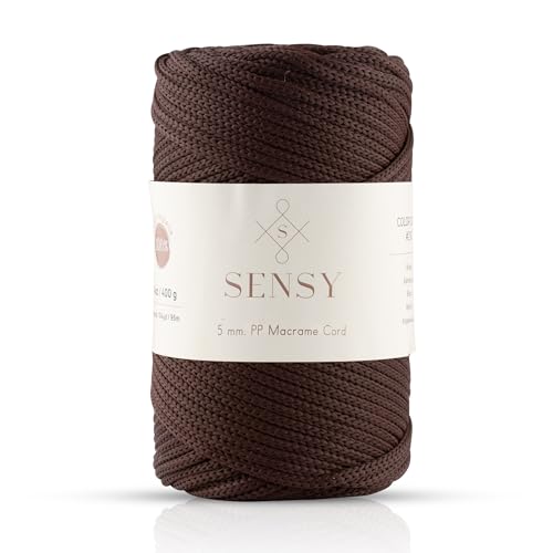 Sensy Premium 5 mm 95 Meters Polyesterseil 100% Polypropylen-Kordel Makramee-Kordel 5 mm Häkeltasche Kordel Makramee Seil Häkelgarn Geschenk für Strickwaren (Braun) von S SENSY