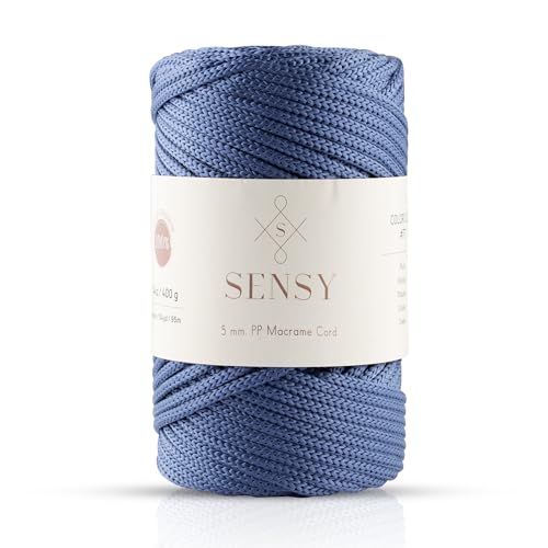 Sensy Premium 5 mm 95 Meters Polyesterseil 100% Polypropylen-Kordel Makramee-Kordel 5 mm Häkeltasche Kordel Makramee Seil Häkelgarn Geschenk für Strickwaren (Denim) von S SENSY