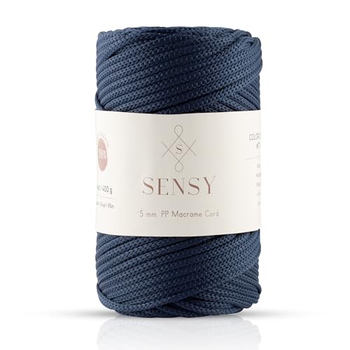 Sensy Premium 5 mm 95 Meters Polyesterseil 100% Polypropylen-Kordel Makramee-Kordel 5 mm Häkeltasche Kordel Makramee Seil Häkelgarn Geschenk für Strickwaren (Navy Blau) von S SENSY