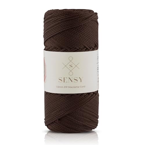 Sensy Premium Polyester-Seil, 1,5 mm, 100% Polypropylen, Makramee-Schnur, Häkelschnur, Makramee-Seil, Häkelgarn, Geschenk für Stricker (Braun) von S SENSY