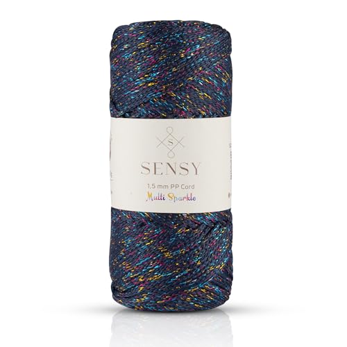 Sensy Premium Polyester-Seil, 1,5 mm, 100% Polypropylen, Makramee-Schnur, Häkelschnur, Makramee-Seil, Häkelgarn, Geschenk für Stricker (Navy Blau Multi-Glitzer) von S SENSY