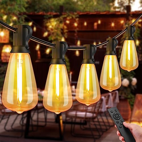 Lichterkette Außen mit Fernbedienung,LED Outdoor Lichterkette Strom 4 Modus mit Fernbedienung Timer 50FT Dimmbar 20+2 LED ST38 Glühbirnen IP54 Wetterfest Lichterkette Außen Strom für Garten Partys von S SUNSBELL