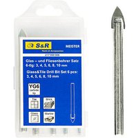 S&R Bohrer-Set, sechs Bohrer in den gängigen Größen: 3 mm, 4 mm, 5 mm, 6 mm, 8 mm und 10 mm von S&R