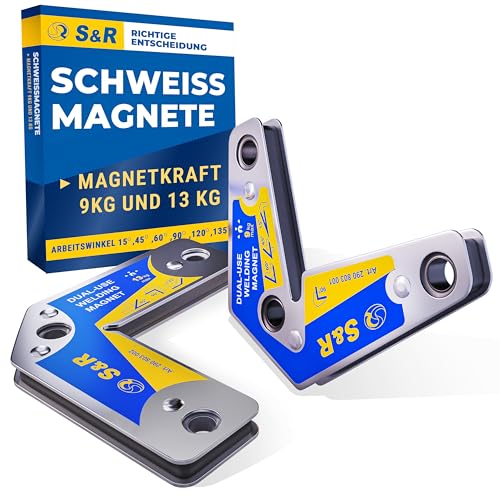 S&R Schweißmagnet Set 2-tlg. Winkel 15° 45° 60° 90° 120° 135° 165°, Montagehelfer Schweißwinkel Winkelmagnet mit hoher Haltekraft von S&R