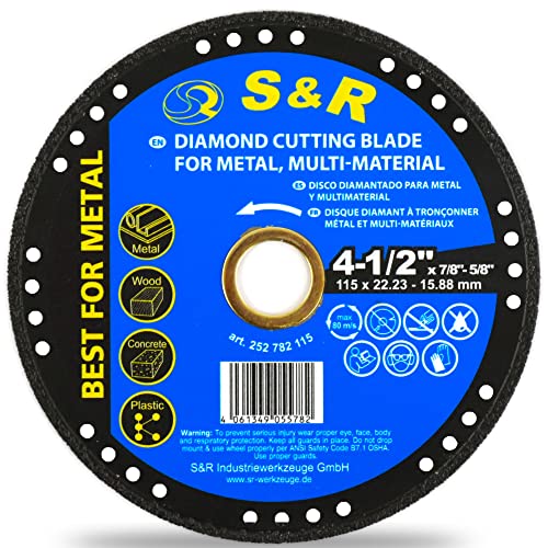 S&R Trennscheibe, Profesional MULTI-CUT 115 mm x 22,23 mm / 15,88 mm (inkl Reduzierring), Diamanttrennscheibe für Metall, Stahl, Stein, Plastik, Holz, für Winkelschleifer von S&R