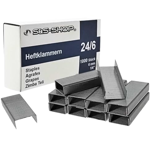 1000 Heftklammern 24/6, extra stark, für Bürotacker, Standard-Tackerklammern, Tackernadeln, verzinkt, Handtacker, Bürobedarf Schule & Zuhause von S&S-Shop