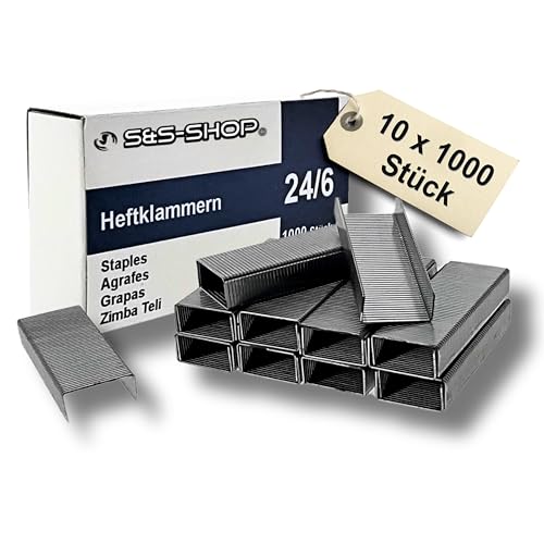 10000 Heftklammern 24/6, extra stark, für Bürotacker, Standard-Tackerklammern, Tackernadeln, verzinkt, Handtacker, Bürobedarf Schule und Zuhause von S&S-Shop