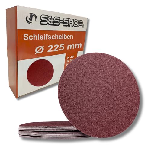 25 Klett-Schleifscheiben Ø 225 mm ohne Loch, je 5 x Korn 40/60/80/120/180, für Langhalsschleifer Deckenschleifer, Tellerschleifer Wandschleifer, Schleifpads, Schleifgiraffe von S&S-Shop