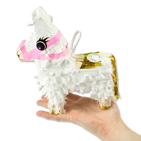 Pinata Esel Mini, weiß, gold, pink, 1 Stk, 19,5cm von S.P.R.I.N.G. Travel & Trading