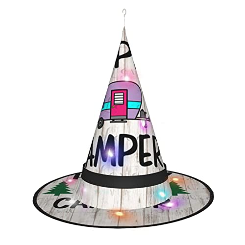 SAAKE Vielseitiger Hexenhut mit Aufschrift "Happy Camper", für alle Anlässe, Halloween, Partys, Kostüme, Weihnachtsfeiern von SAAKE