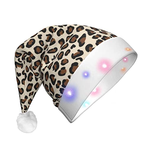 Weihnachtsmütze mit Leopardenmuster, Weihnachtsmann, LED-Licht, Unisex, lustige Weihnachtsmütze geeignet von SAAKE