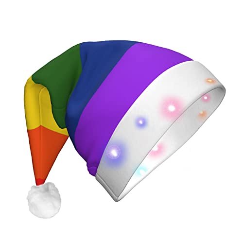 Weihnachtsmütze mit Regenbogenflaggen-Druck, Weihnachtsmann, LED, beleuchtet, Unisex, lustig, geeignet von SAAKE