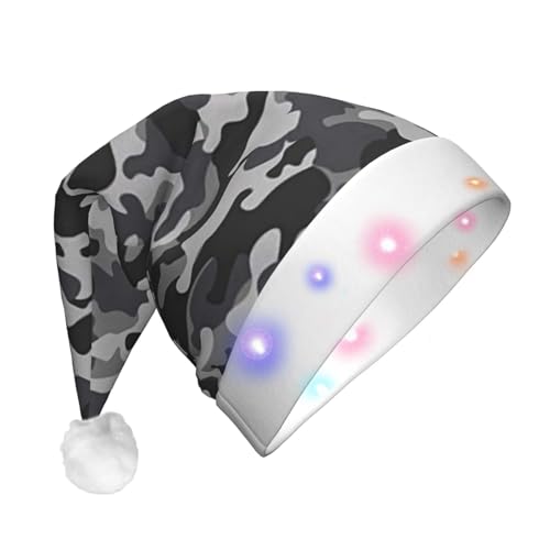 Weihnachtsmütze mit abstraktem Camouflage-Druck, Weihnachtsmann, LED-Licht, Unisex, lustig, geeignet von SAAKE