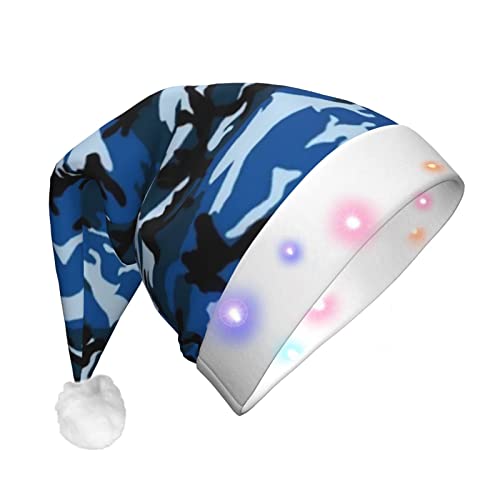 Weihnachtsmütze mit blauem Camouflage-Druck, Weihnachtsmann, LED, beleuchtet, Unisex, lustig, geeignet von SAAKE