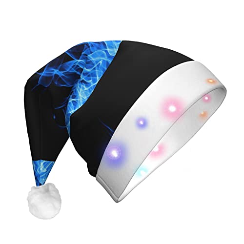 Weihnachtsmütze mit blauem Flammenaufdruck, Weihnachtsmann, LED, beleuchtet, Unisex, lustig, geeignet von SAAKE