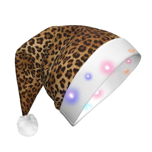 Weihnachtsmütze mit niedlichem Leopardenmuster, Weihnachtsmann, LED-Licht, Unisex, lustige Weihnachtsmütze geeignet von SAAKE