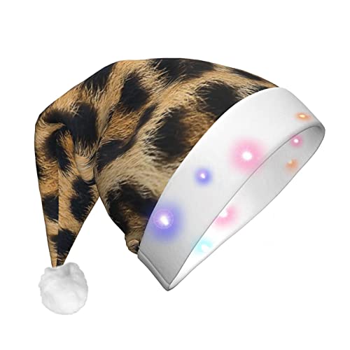 Weihnachtsmütze mit rauem Leopardenmuster, Weihnachtsmann, LED, beleuchtet, Unisex, lustige Weihnachtsmütze geeignet von SAAKE