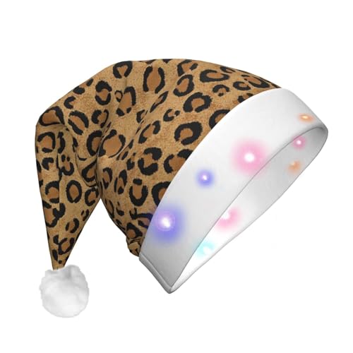 Weihnachtsmütze mit wildem Leopardenmuster, Weihnachtsmann, mit LED-Licht, Unisex, lustig, geeignet von SAAKE