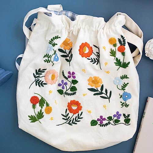 Canvas Einkaufstasche Stickerei Kit,Tasche Für Kreuzstich-Sets Zum Selbermachen Für Erwachsene, Mit Blumenmuster Mit Kordelzug, Kreativitätsgeschenk, Stick-Starter-Set Im Europäischen Stil Mit An von SAAKO