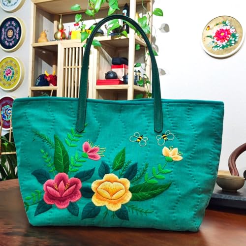 Hand Stickerei Tote Bag Kit,Diy-Kreuzstich-Set, Große Tasche Für Erwachsene, Mit Elegantem Blumen- Und Bienenmuster, Kreativitätsgeschenk, Stick-Starter-Set Im Europäischen Stil Mit Anleitung, Tr von SAAKO