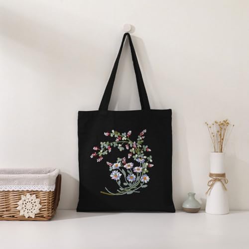 Hand Stickerei Tote Bag Kit,Tasche Für Kreuzstich-Sets Zum Selbermachen Für Erwachsene, Mit Blauem Blumenmuster, Kreativitätsgeschenk, Stick-Starter-Set Im Europäischen Stil Mit Anleitung, Traget von SAAKO