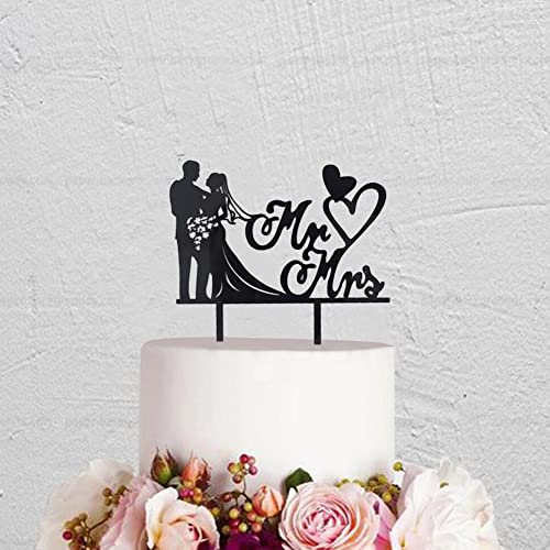 Cake Topper Hochzeit, Torten Topper Hochzeit, Mr und Mrs Tortenstecker, Hochzeitstorte Deko, Cake Topper Hochzeit Personalisiert für Hochzeit Party Acryl Schwarz Holz (Acryl Schwarz) von SABAN