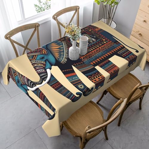 SABFWF Rechteckige Tischdecke mit Azteken-Elefanten-Druck, Thanksgiving-Tischdecke, dekorative Tischdecke von SABFWF